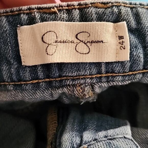 JESSICA SIMPSON JOURNEY Denim Shorts Star Applique Frayed Hem Blue Jean Festival - Picture 10 of 11